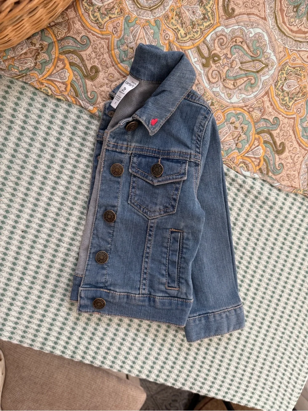 Carter's Jean Jacket 2T Toddler Girl Blue Denim Jacket with Pink Heart Accent